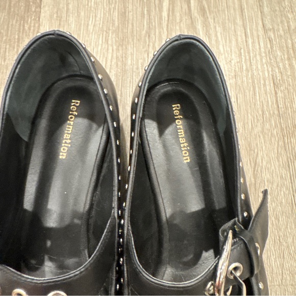REFORMATION Black Studded Bethany Mary Jane Flat Buckle Shoes  Women's Size 5 - Picture 5 of 8